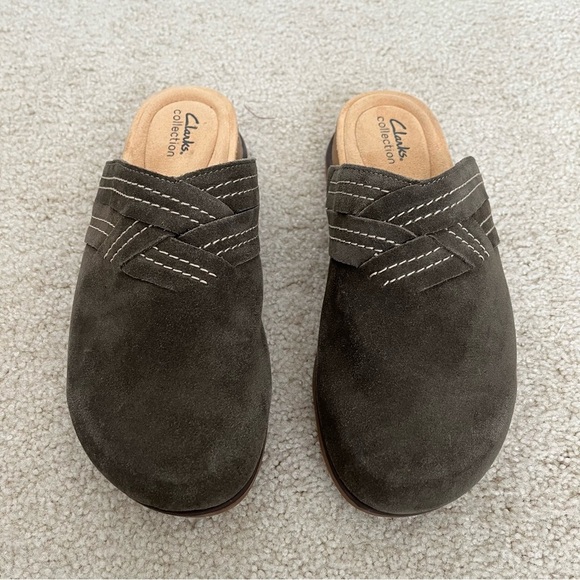 Clark’s Collection Brynn Olive Green Suede Slip On Mules - Picture 1 of 15